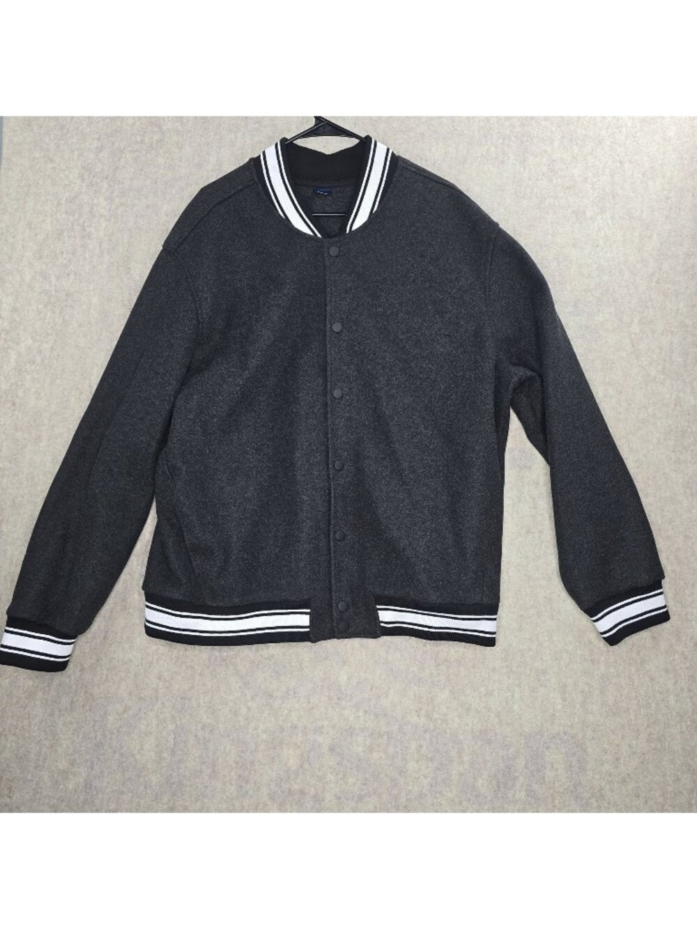 George Mens XL Varsity Jacket Black & White Striped Collar Polyester
